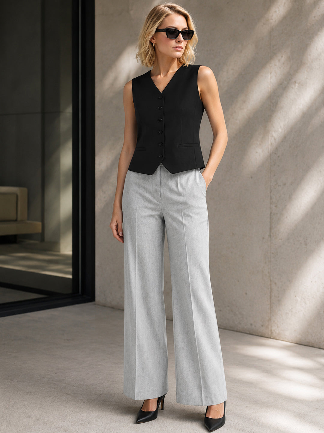 Hancock   Women   Black & Light Grey   Solids   Viscose Rayon   Slim Fit   Formal   Suit Set