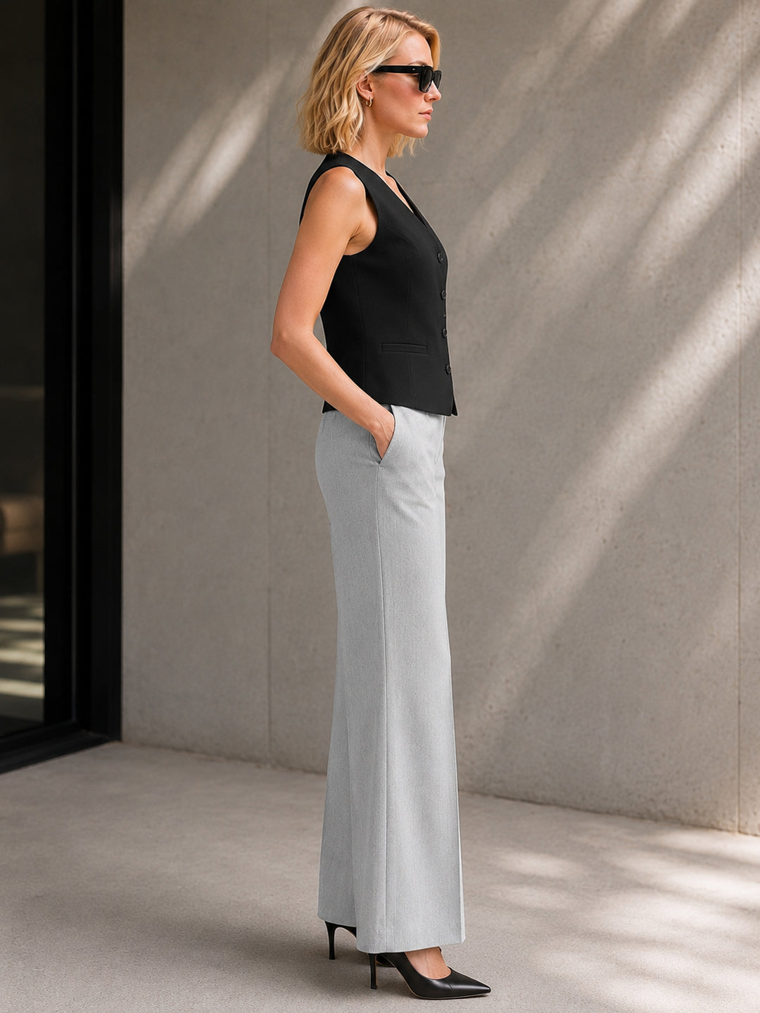 Hancock   Women   Black & Light Grey   Solids   Viscose Rayon   Slim Fit   Formal   Suit Set