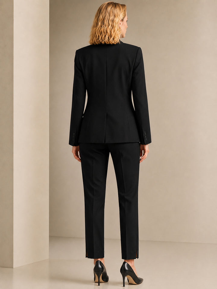 Hancock   Women   Black   Solids   Viscose Rayon   Slim Fit   Formal   Suit Set