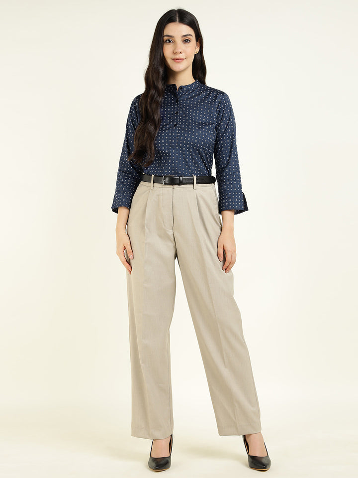 Hancock Women Navy Blue Printed Pure Cotton Regular Fit Formal Top