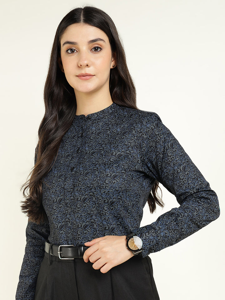 Hancock Women Black Printed Pure Cotton Regular Fit Formal Top