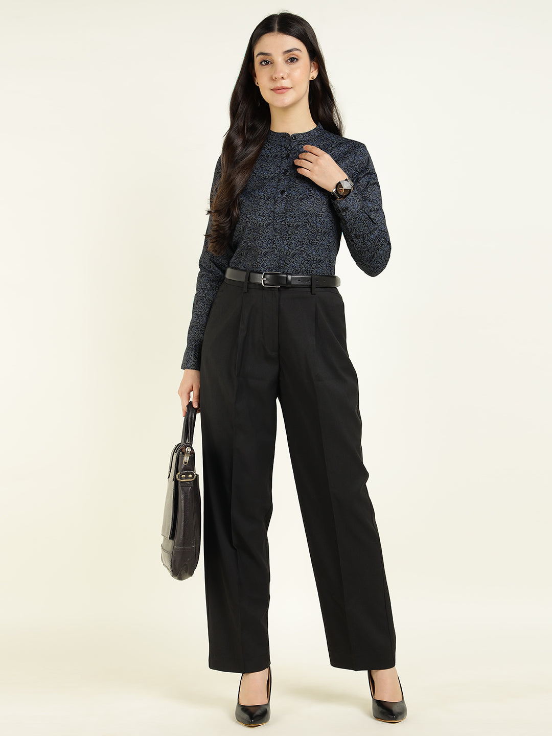 Hancock Women Black Printed Pure Cotton Regular Fit Formal Top