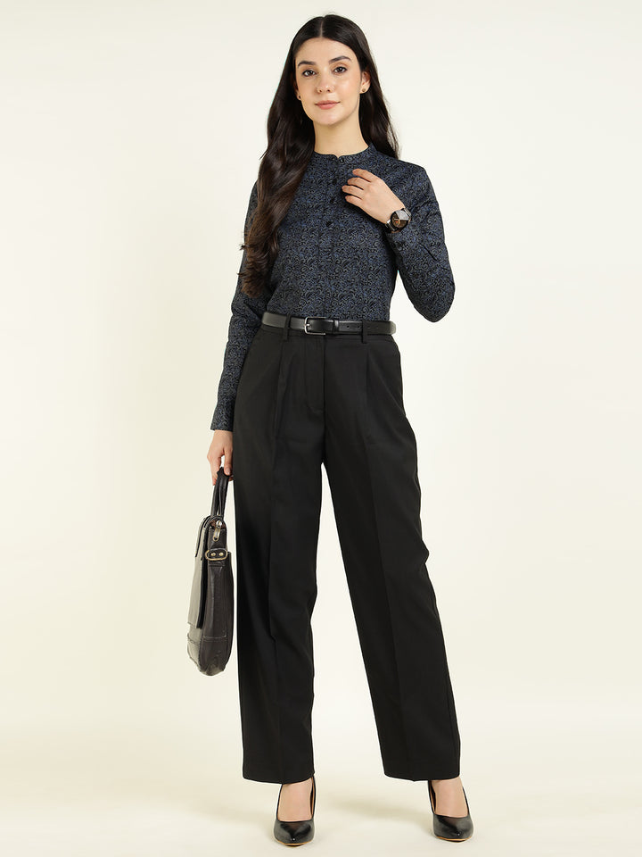 Hancock Women Black Printed Pure Cotton Regular Fit Formal Top