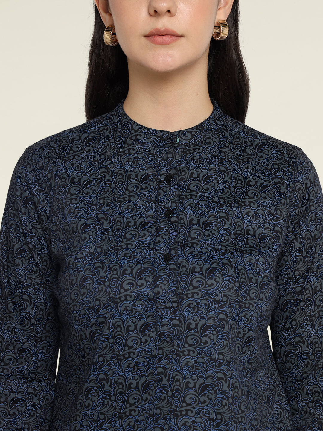 Hancock Women Black Printed Pure Cotton Regular Fit Formal Top