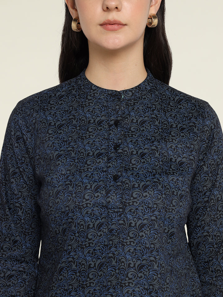 Hancock Women Black Printed Pure Cotton Regular Fit Formal Top