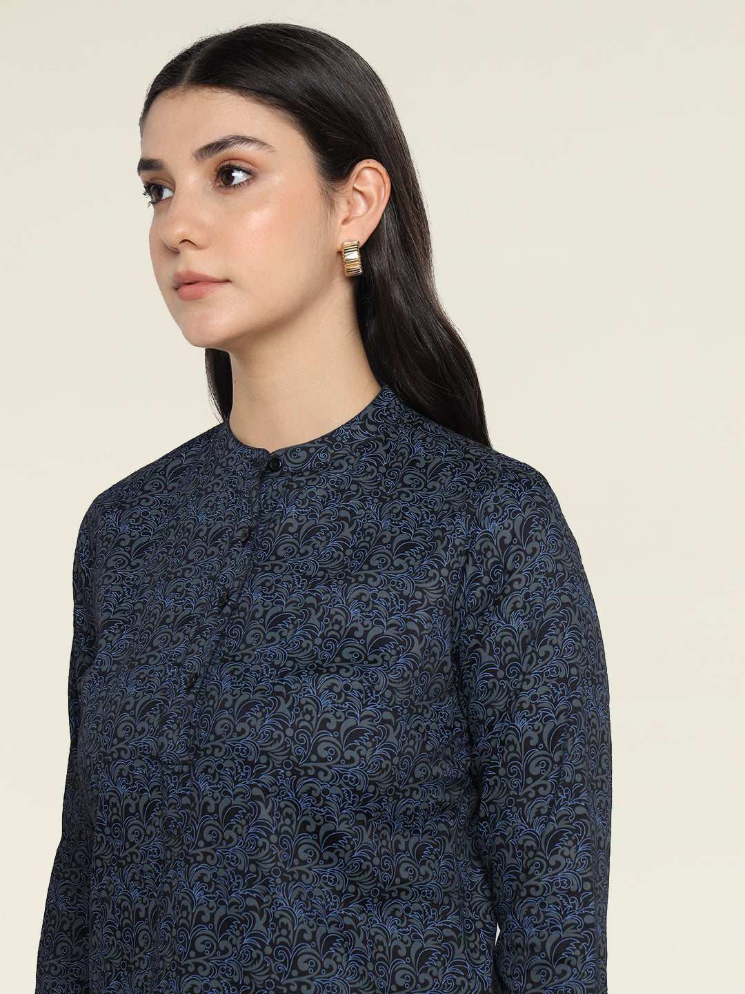 Hancock Women Black Printed Pure Cotton Regular Fit Formal Top