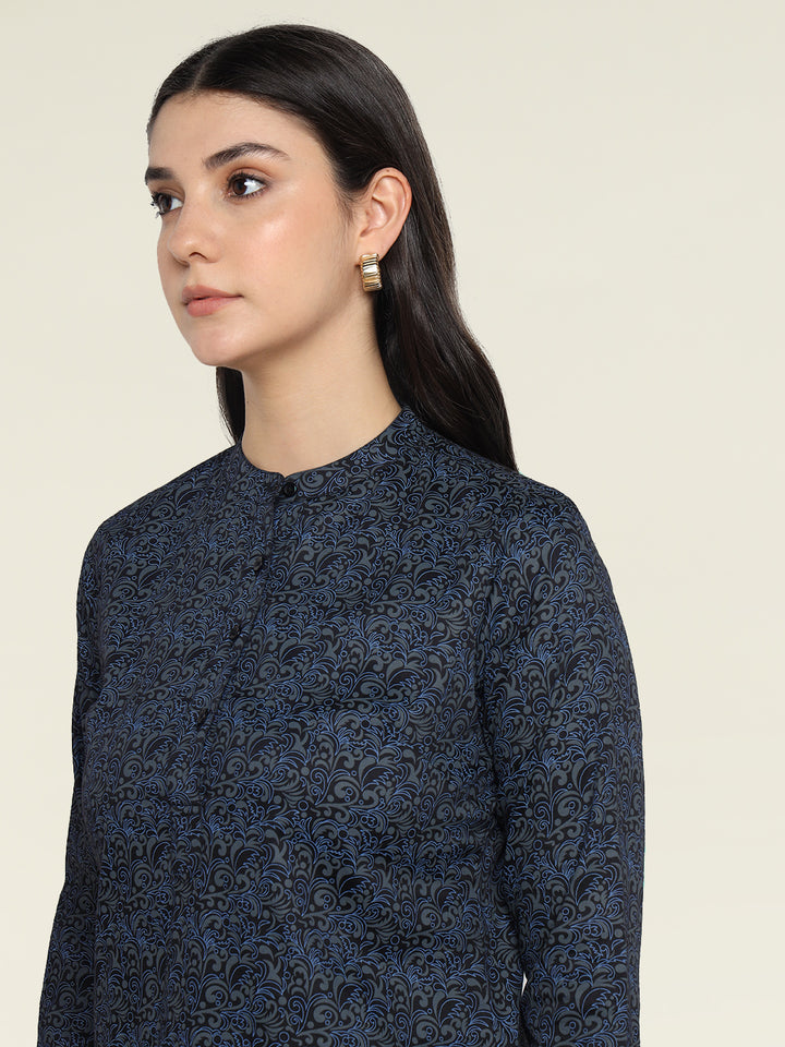 Hancock Women Black Printed Pure Cotton Regular Fit Formal Top