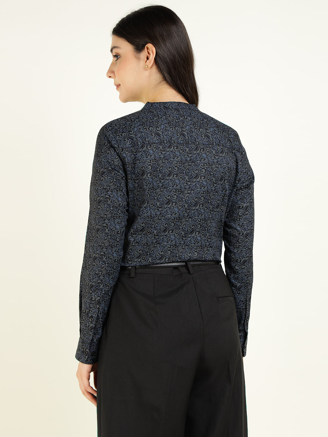 Hancock Women Black Printed Pure Cotton Regular Fit Formal Top