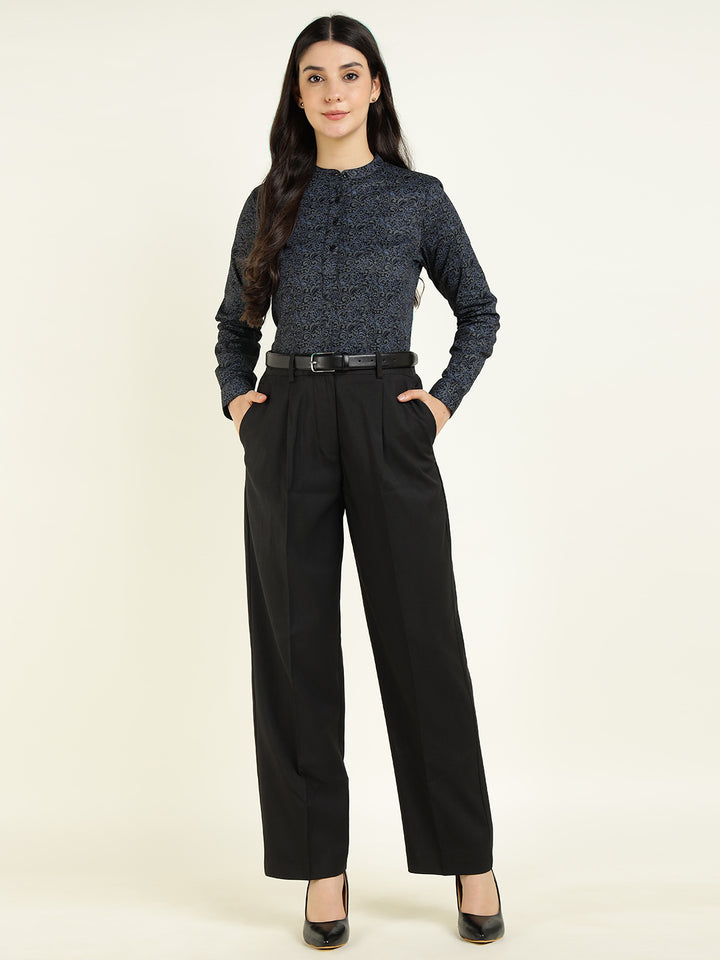 Hancock Women Black Printed Pure Cotton Regular Fit Formal Top