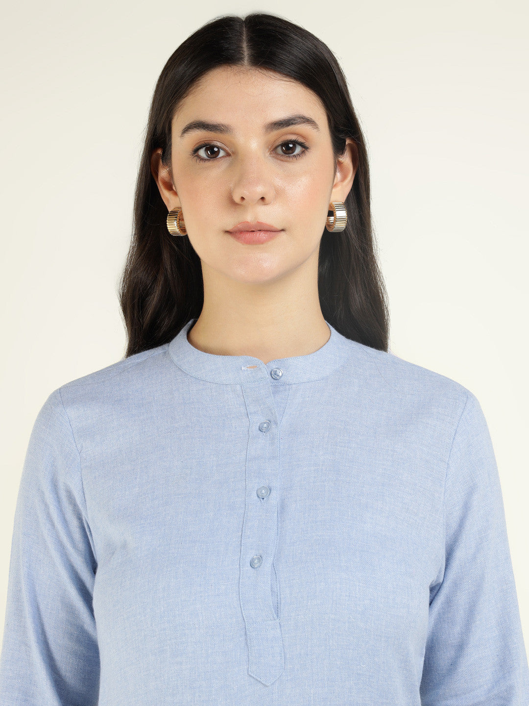 Hancock Women Blue Solid Pure Cotton Regular Fit Formal Top
