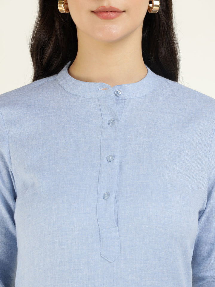 Hancock Women Blue Solid Pure Cotton Regular Fit Formal Top