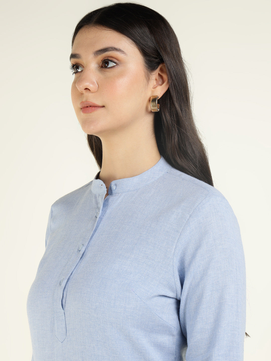 Hancock Women Blue Solid Pure Cotton Regular Fit Formal Top
