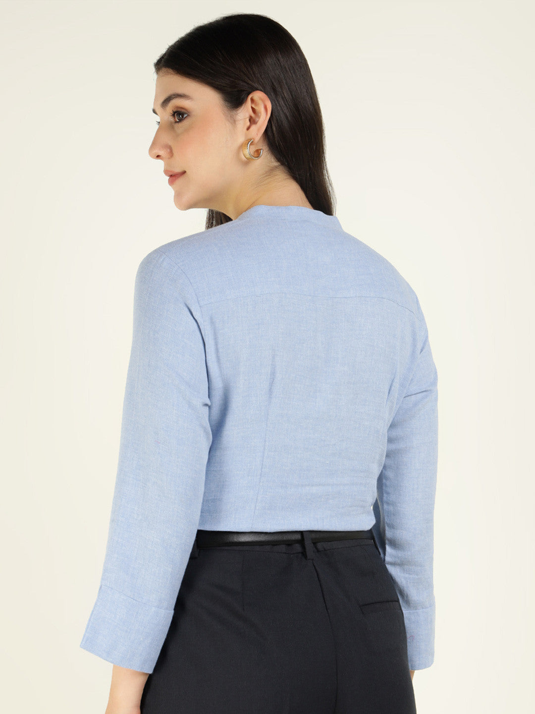 Hancock Women Blue Solid Pure Cotton Regular Fit Formal Top