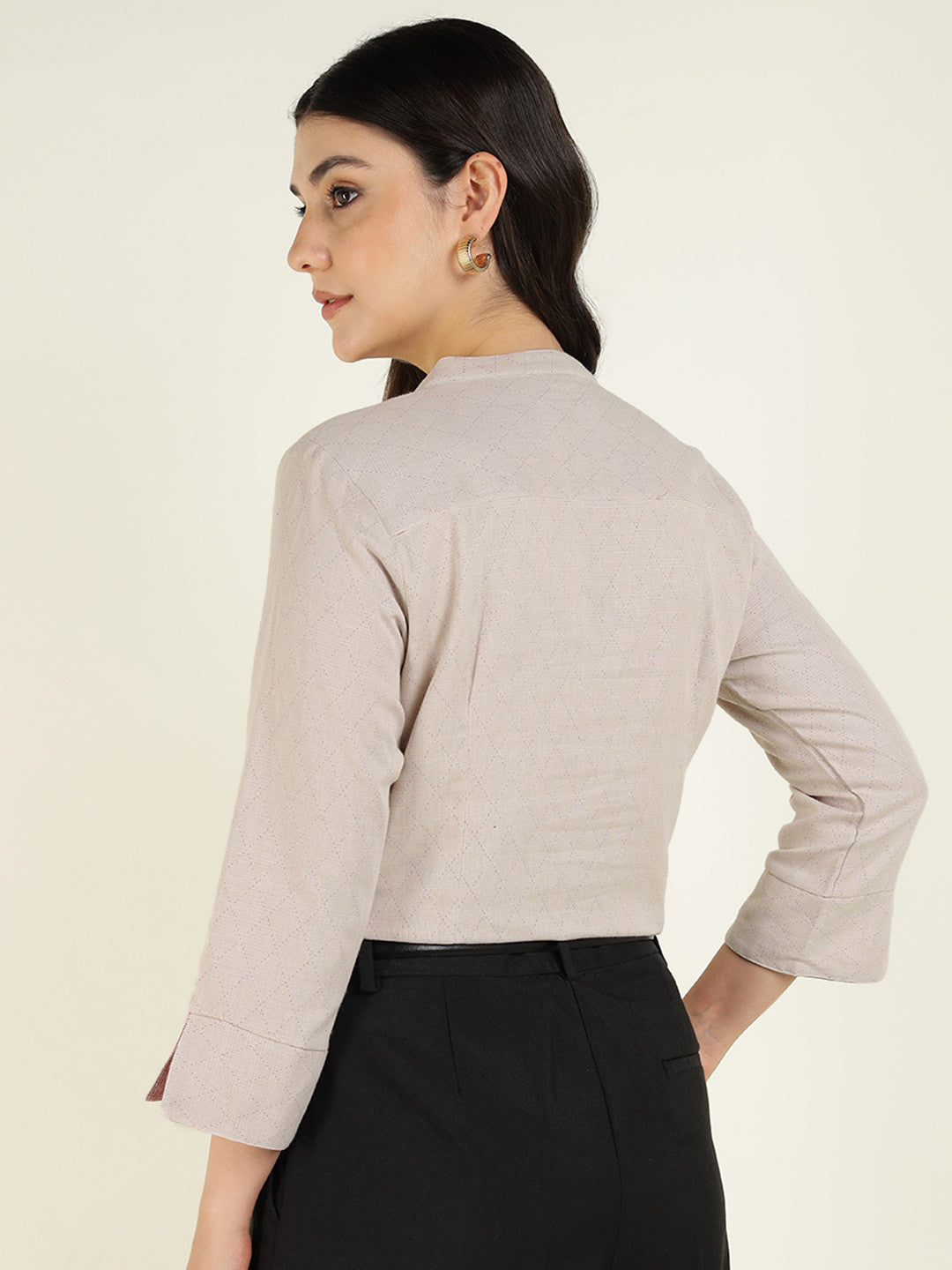 Hancock Women Beige Solid Pure Cotton Regular Fit Formal Top