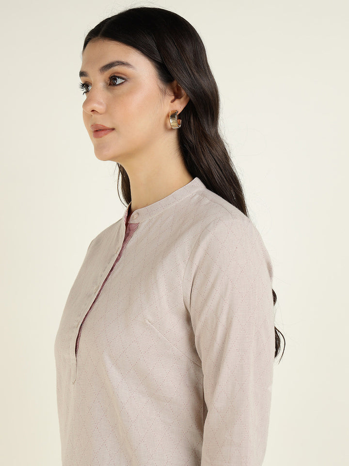 Hancock Women Beige Solid Pure Cotton Regular Fit Formal Top