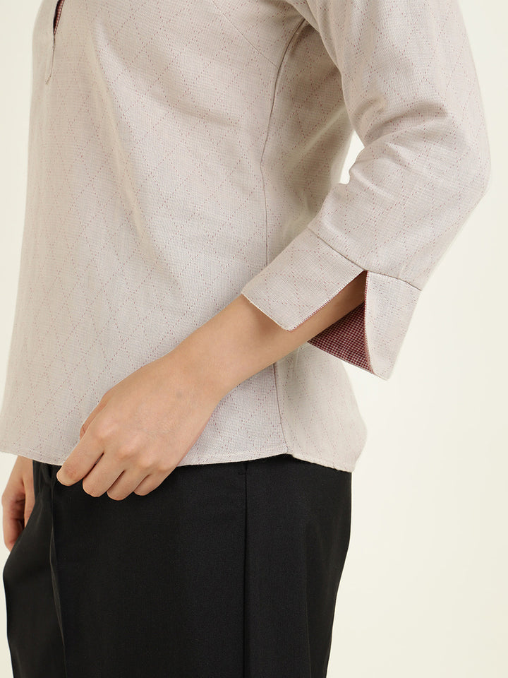 Hancock Women Beige Solid Pure Cotton Regular Fit Formal Top