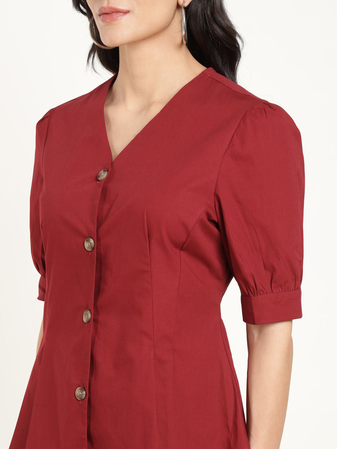 Women Maroon Solid Pure Cotton Regular Fit Formal Shirt