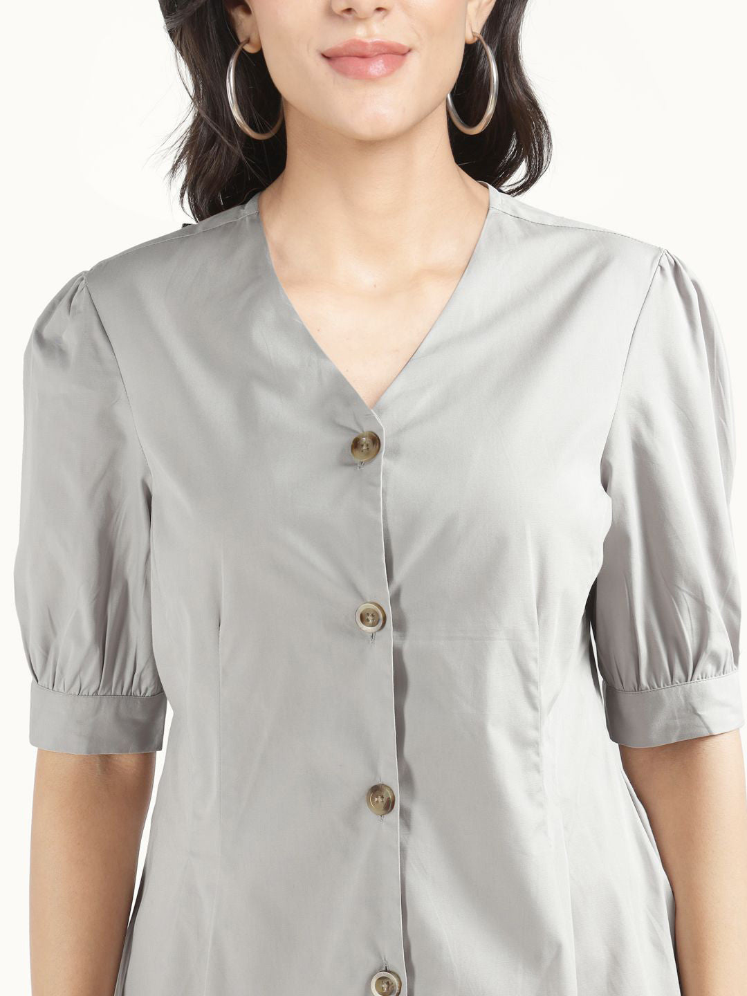 Women Light Grey Solid Pure Cotton Regular Fit Formal Shirt