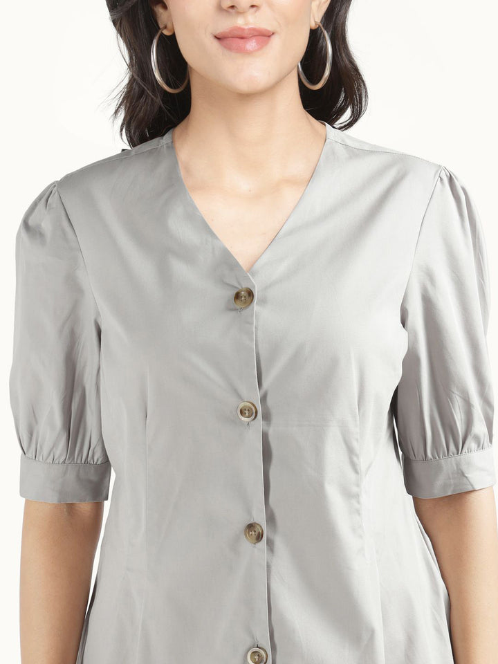 Women Light Grey Solid Pure Cotton Regular Fit Formal Shirt