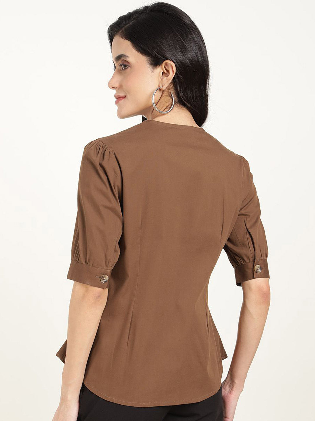 Women Brown Solid Pure Cotton Regular Fit Formal Shirt