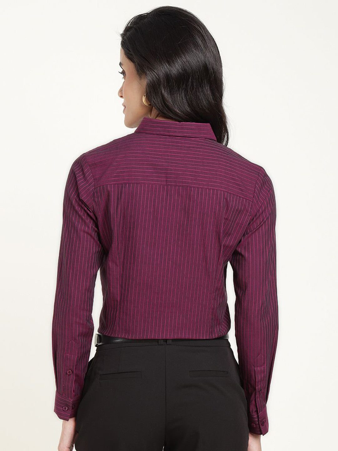 Women Magenta Striped Pure Cotton Regular Fit Formal Shirt