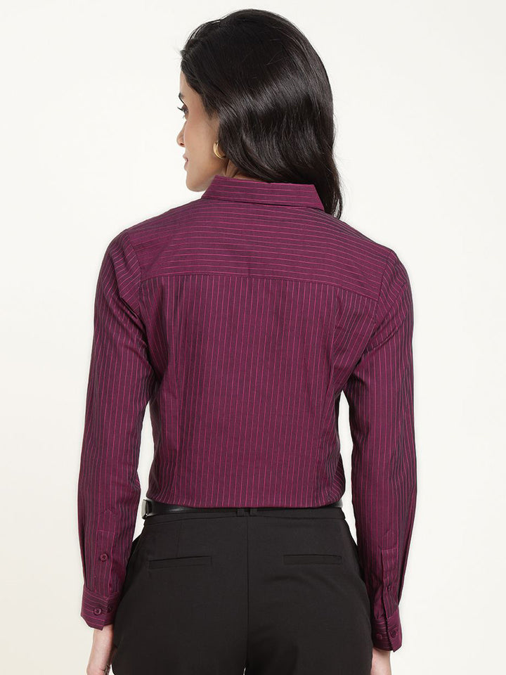 Women Magenta Striped Pure Cotton Regular Fit Formal Shirt