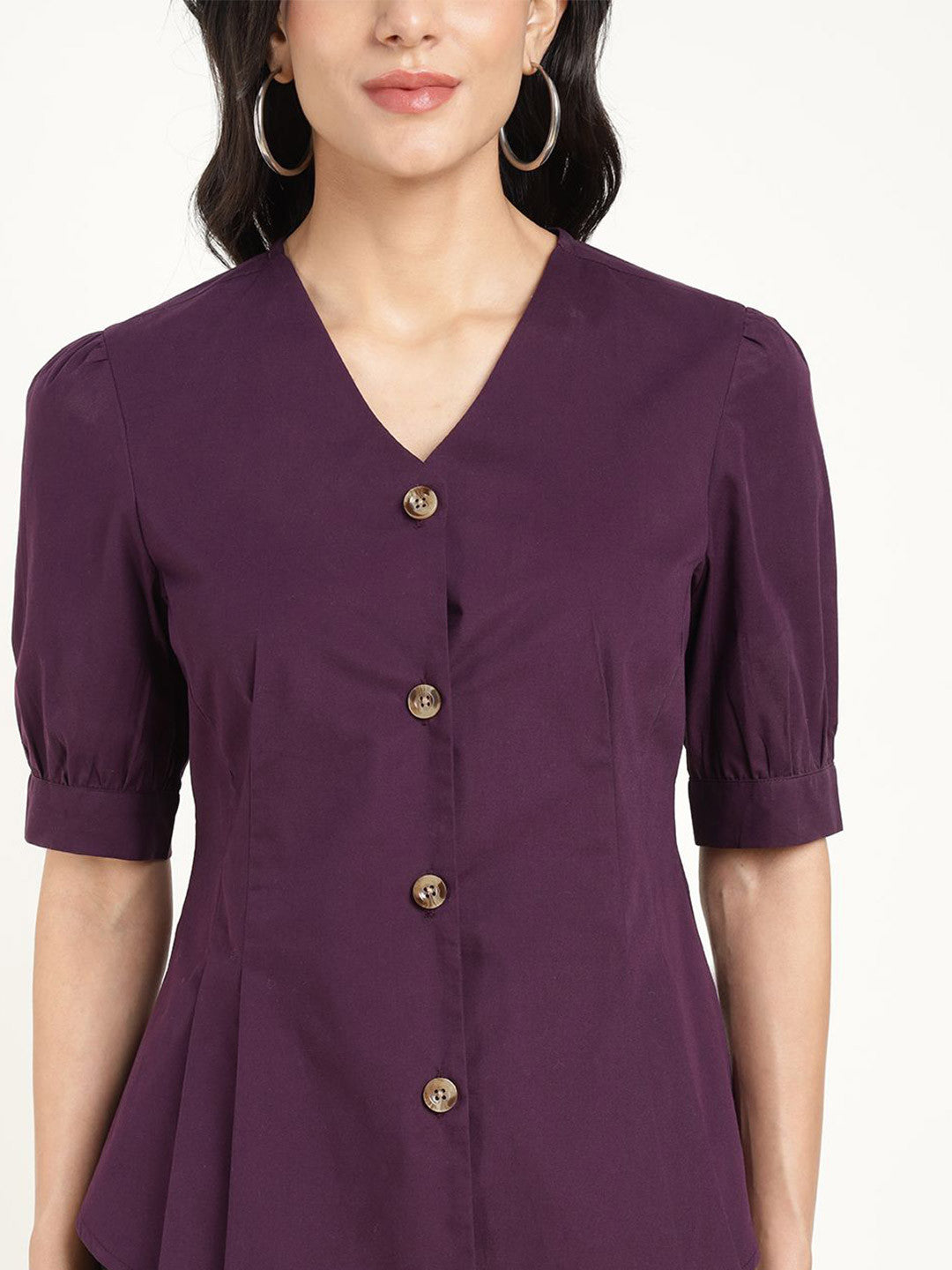 Women Purple Solid Pure Cotton Regular Fit Formal Shirt