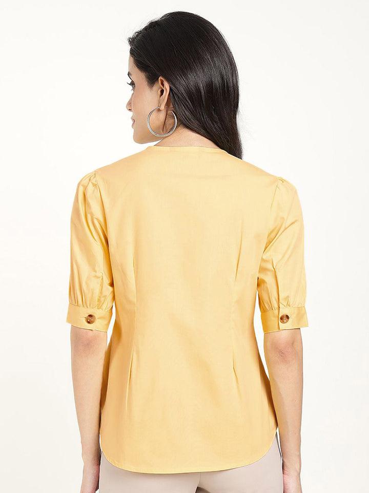 Women Yellow Solid Pure Cotton Regular Fit Formal Shirt