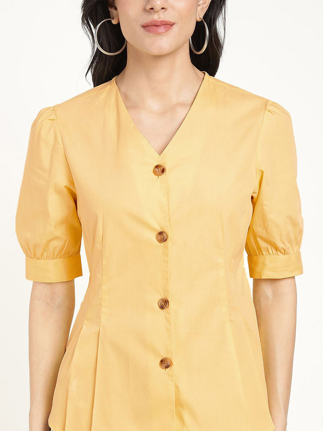 Women Yellow Solid Pure Cotton Regular Fit Formal Shirt