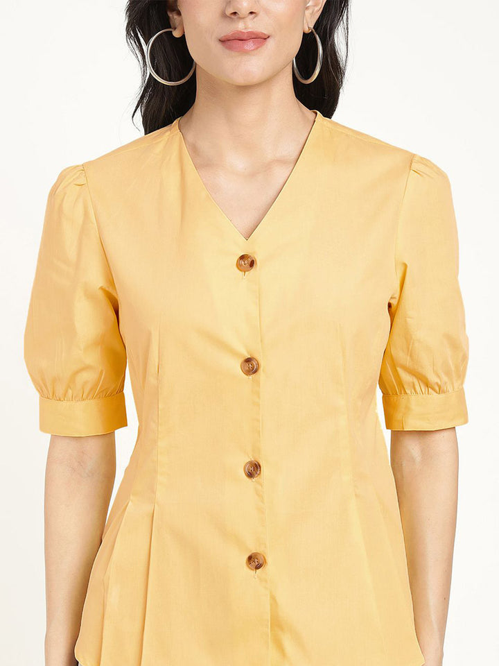 Women Yellow Solid Pure Cotton Regular Fit Formal Shirt