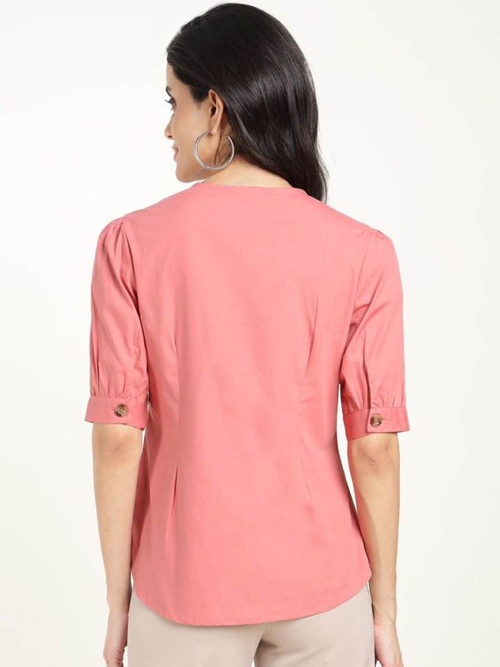 Women Coral Solid Pure Cotton Regular Fit Formal Shirt