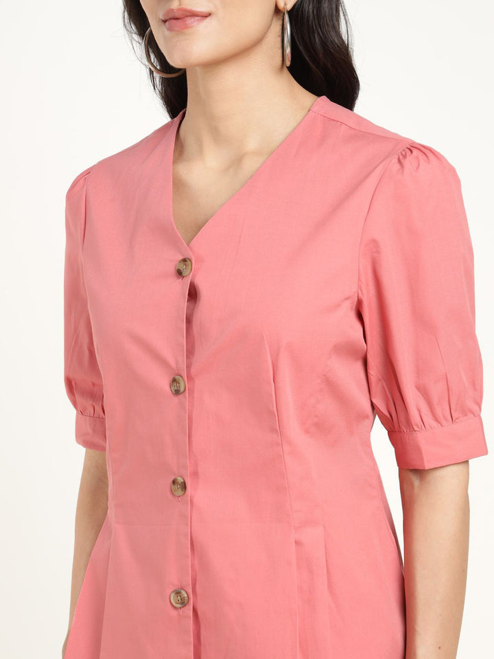 Women Coral Solid Pure Cotton Regular Fit Formal Shirt