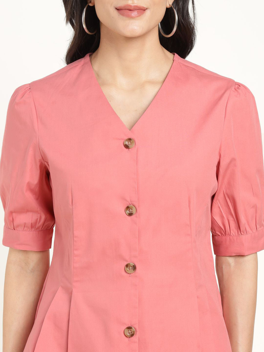 Women Coral Solid Pure Cotton Regular Fit Formal Shirt