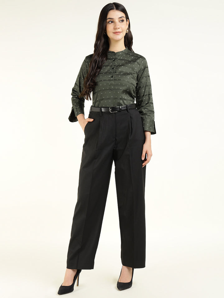 Hancock Women Olive Printed Pure Cotton Regular Fit Formal Top