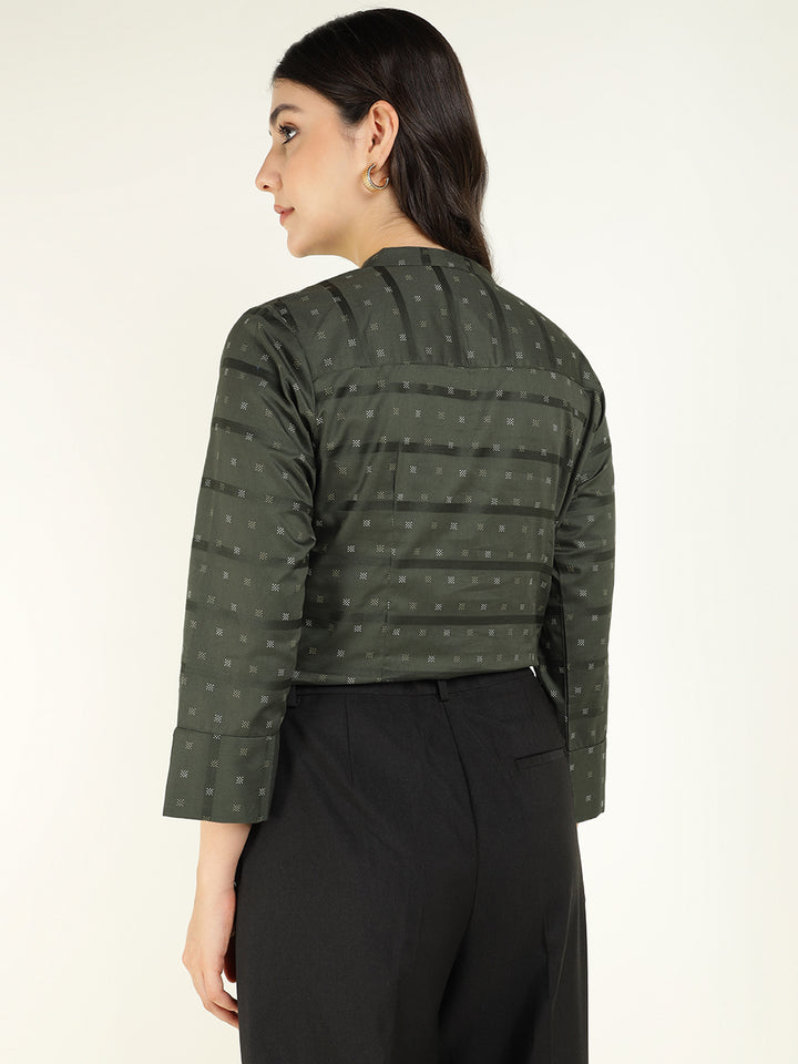 Hancock Women Olive Printed Pure Cotton Regular Fit Formal Top