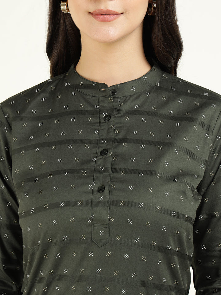 Hancock Women Olive Printed Pure Cotton Regular Fit Formal Top