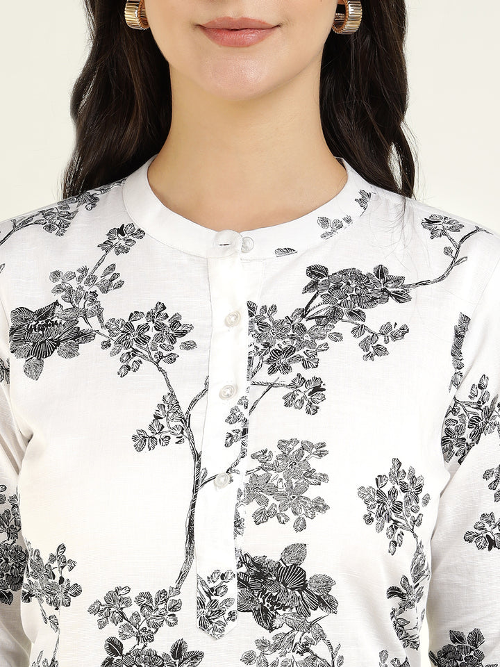 Hancock Women White & Black Printed Pure Cotton Regular Fit Formal Top
