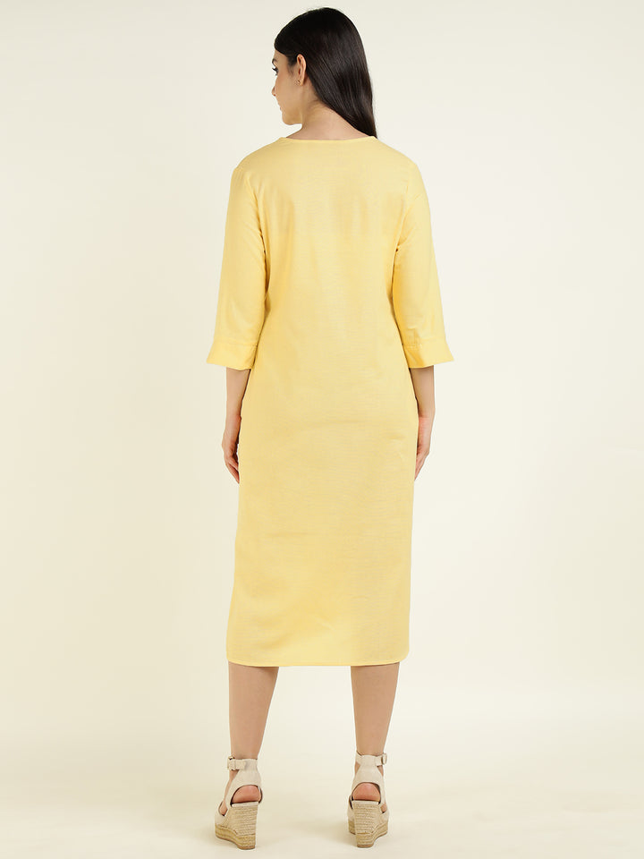 Hancock Women Yellow Solid Pure Cotton Regular Fit Formal Dress