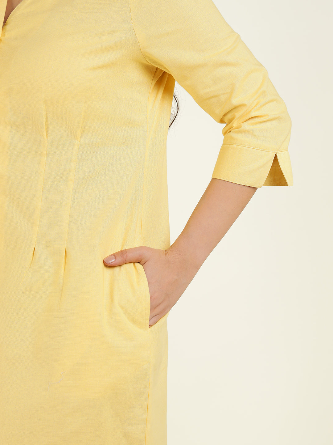 Hancock Women Yellow Solid Pure Cotton Regular Fit Formal Dress