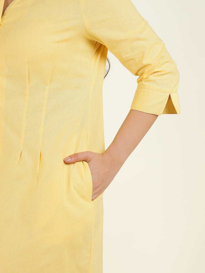 Hancock Women Yellow Solid Pure Cotton Regular Fit Formal Dress