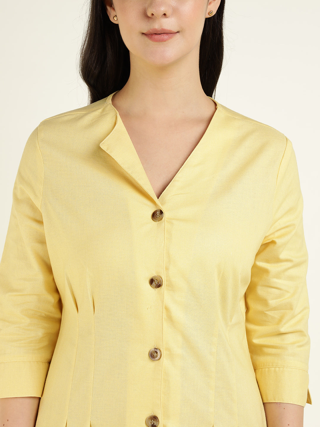 Hancock Women Yellow Solid Pure Cotton Regular Fit Formal Dress