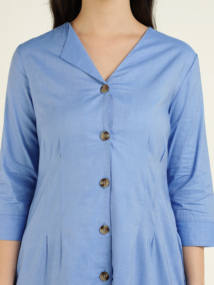 Hancock Women Blue Solid Pure Cotton Regular Fit Formal Dress