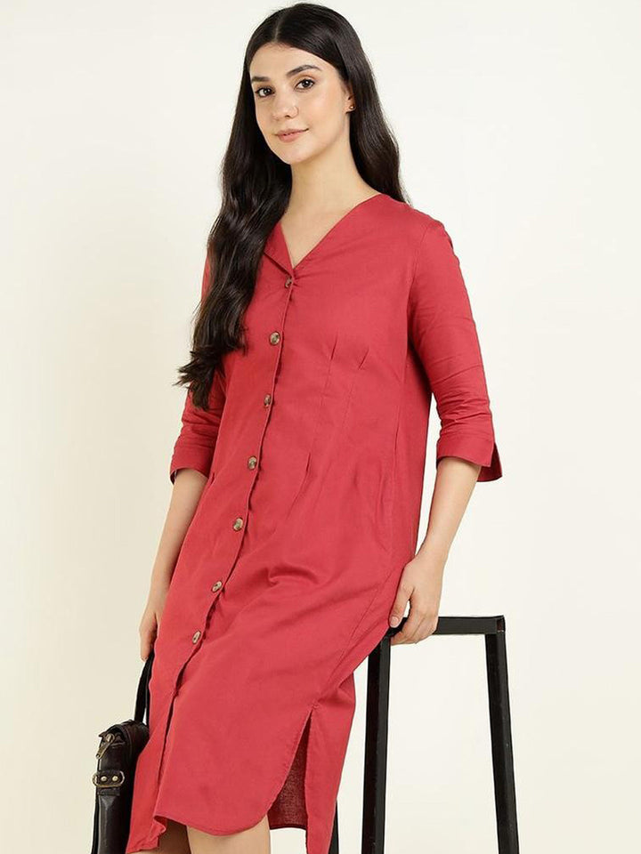 Hancock Women Rust Solid Pure Cotton Regular Fit Formal Dress