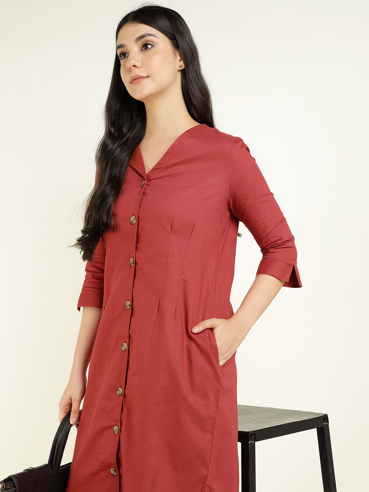 Hancock Women Rust Solid Pure Cotton Regular Fit Formal Dress