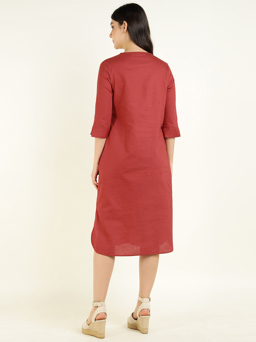 Hancock Women Rust Solid Pure Cotton Regular Fit Formal Dress