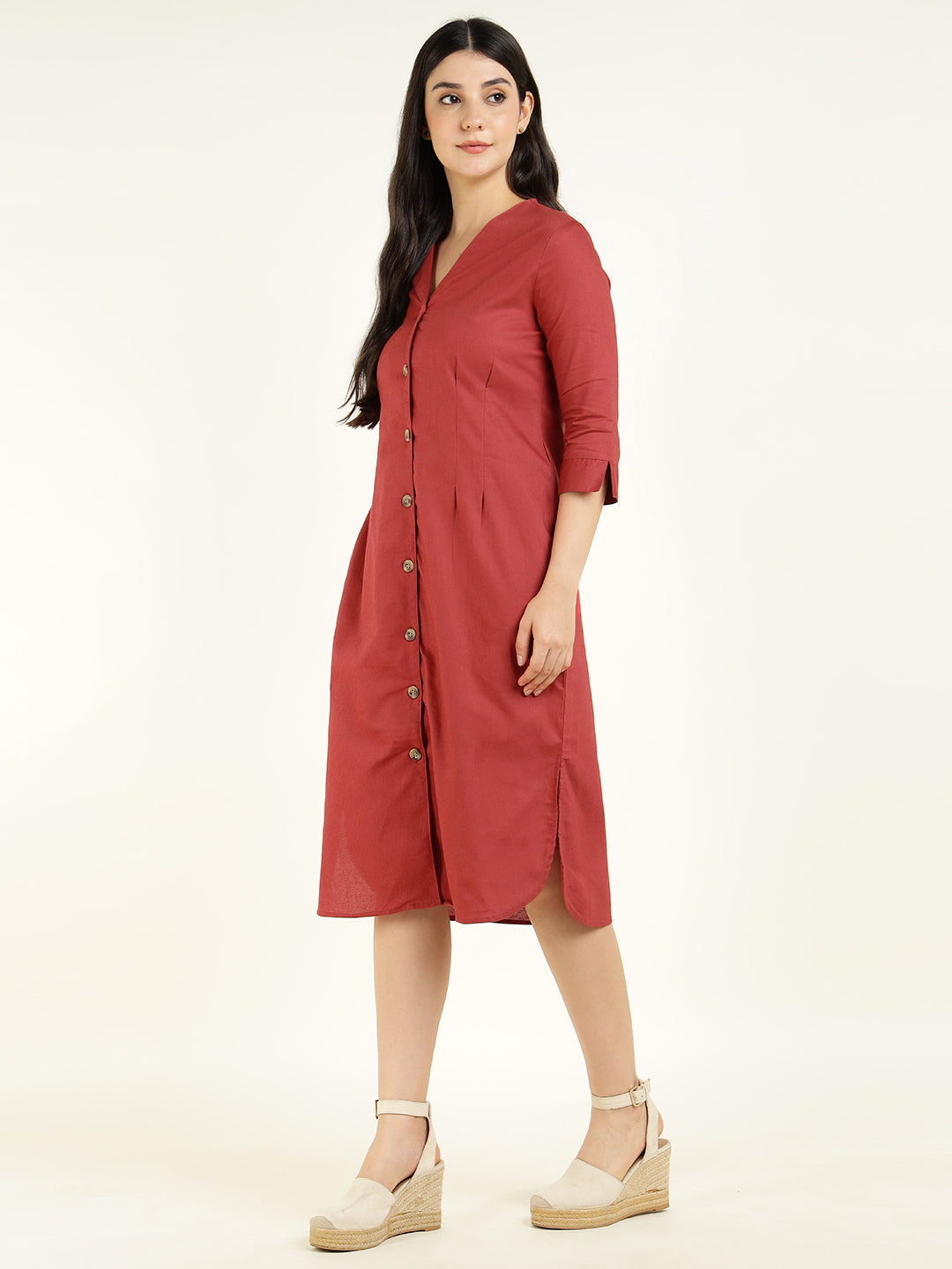 Hancock Women Rust Solid Pure Cotton Regular Fit Formal Dress