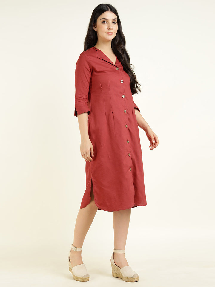 Hancock Women Rust Solid Pure Cotton Regular Fit Formal Dress