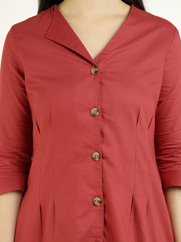 Hancock Women Rust Solid Pure Cotton Regular Fit Formal Dress