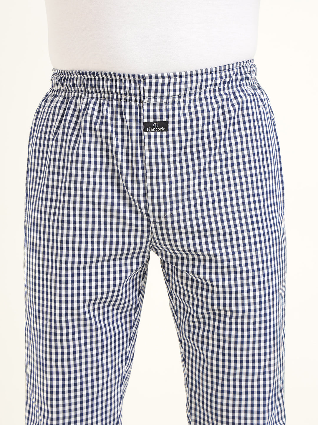Men White & Navy Checked Pure Cotton Relaxed Fit Casual Night Suit
