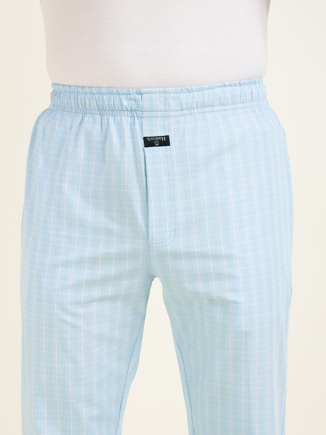 Men Sky Blue Checked Pure Cotton Relaxed Fit Casual Night Suit